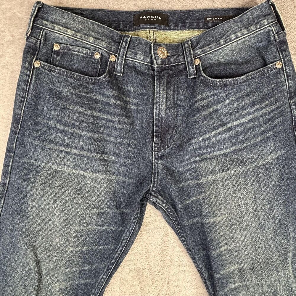 PacSun Jeans Mens 30x30 Blue‎ Wash Slim Straight Mid Rise Stretch Denim Pants - Picture 2 of 13